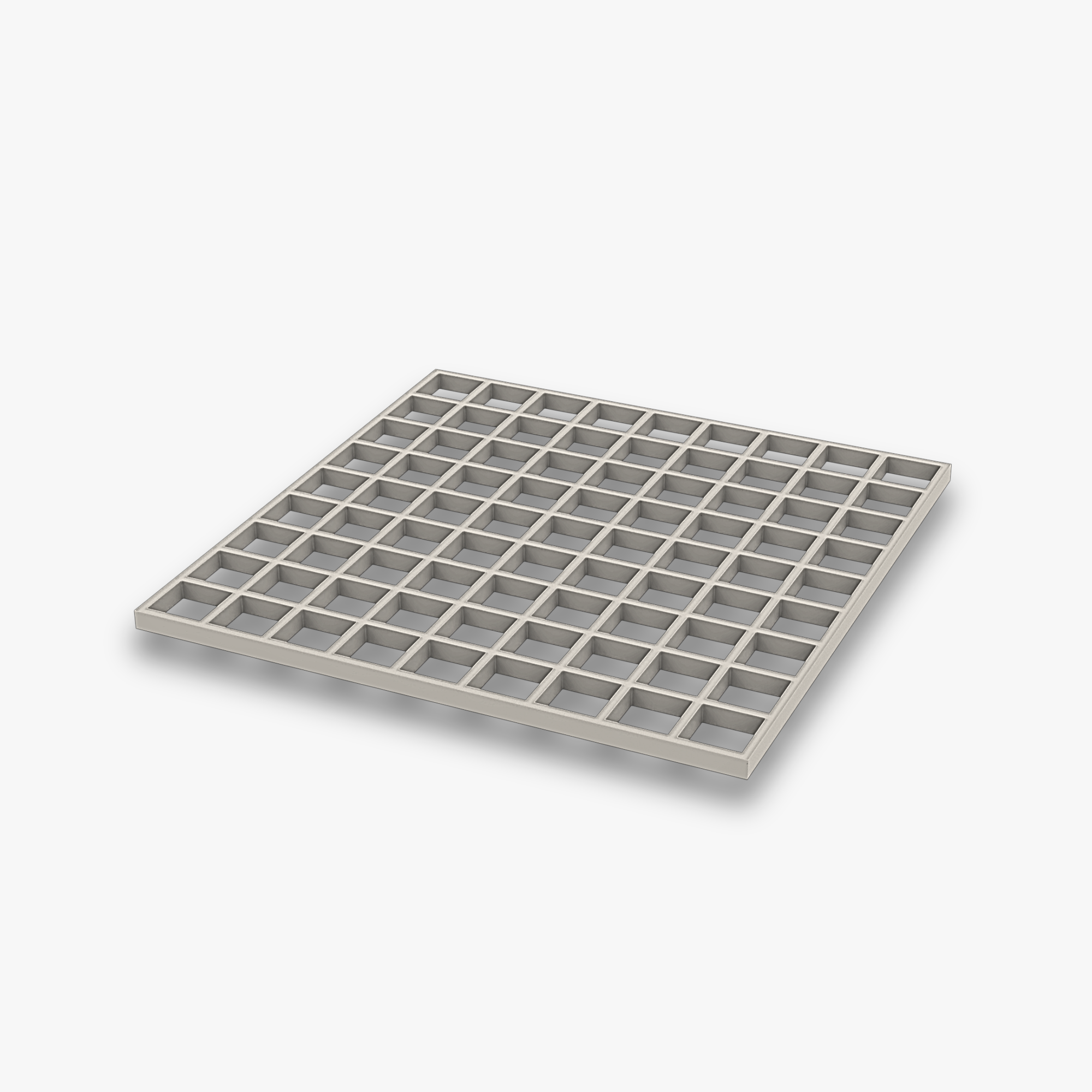 Graues GFK Gitterrost in 13 mm Höhe. Ideal als leichter, korrosionsfreier Bodenbelag für Balkone und private Laufstege.