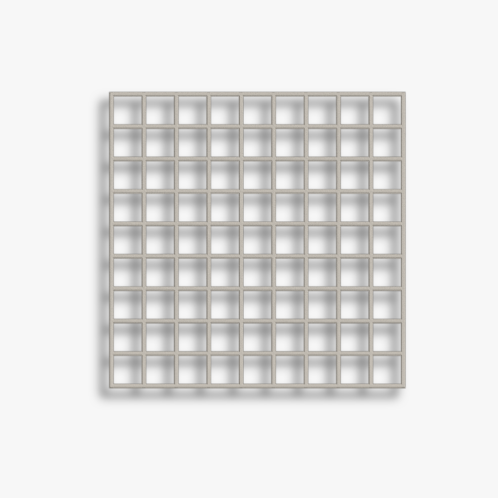 Detailaufnahme eines 25 mm starken Glasfaserkunststoff-Rostes. Die konkave Oberfläche sorgt für extreme Rutschfestigkeit auf privaten Laufstegen, Stegen und Podesten.